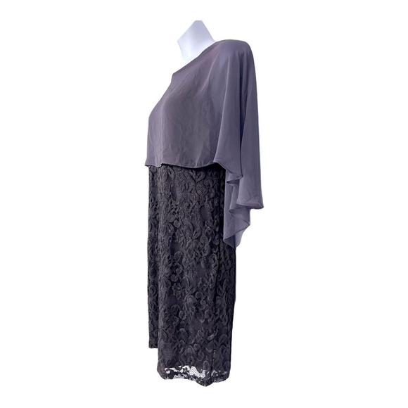 Midnight Velvet Mauve Lace Chiffon Cocktail Formal Night Out Evening Cape Dress - Picture 6 of 16